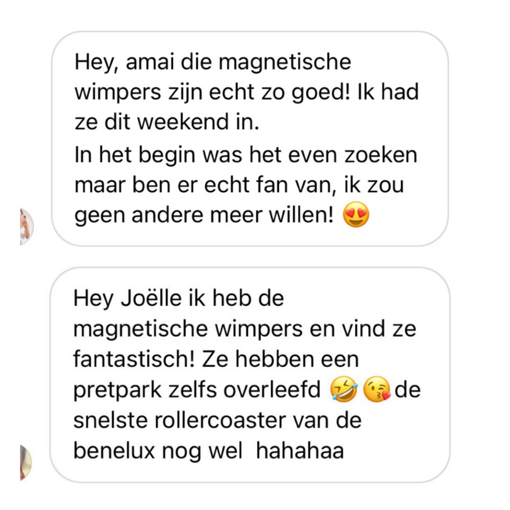 Screenshot van een gedetailleerde klantenreview over hoe stevig de Lashandlux magnetische wimpers zijn.