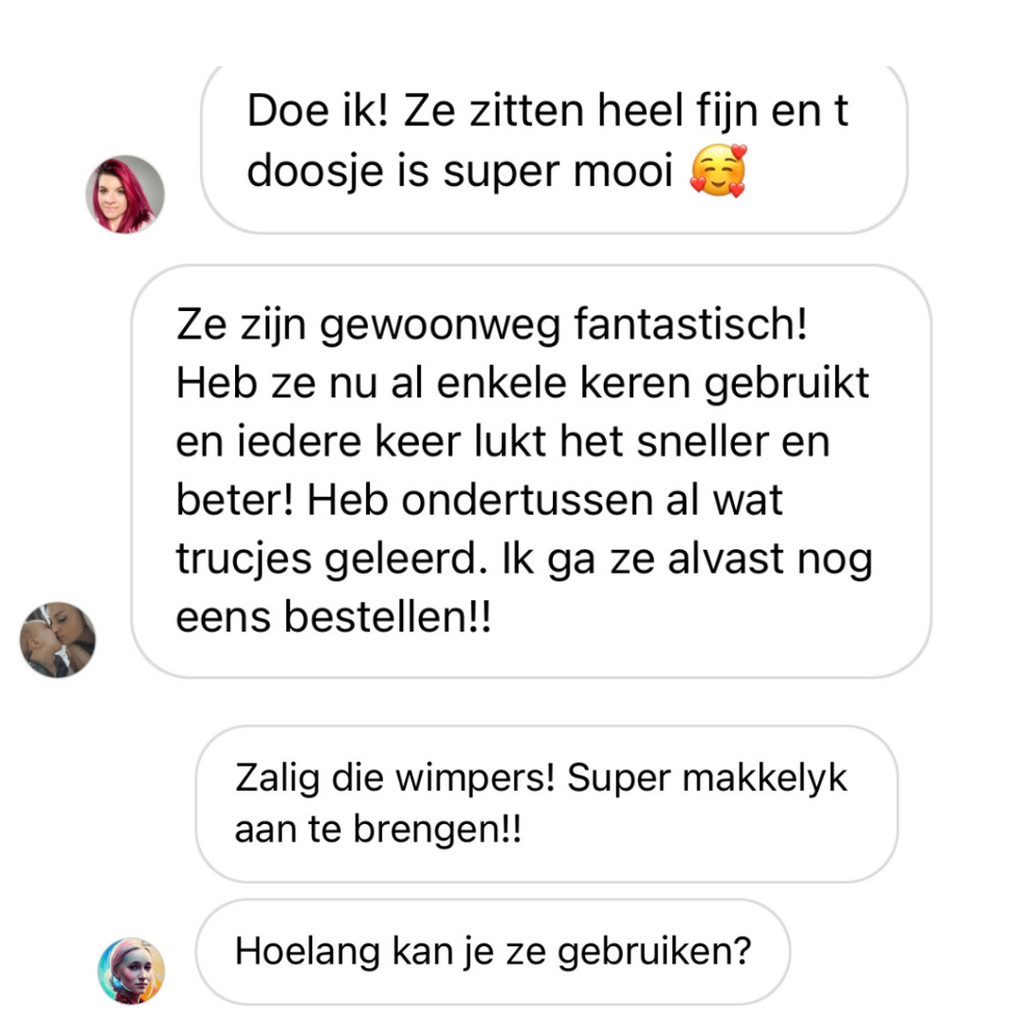 Screenshot van meerdere positieve klantenreviews over de Lashandlux magnetische wimpers.