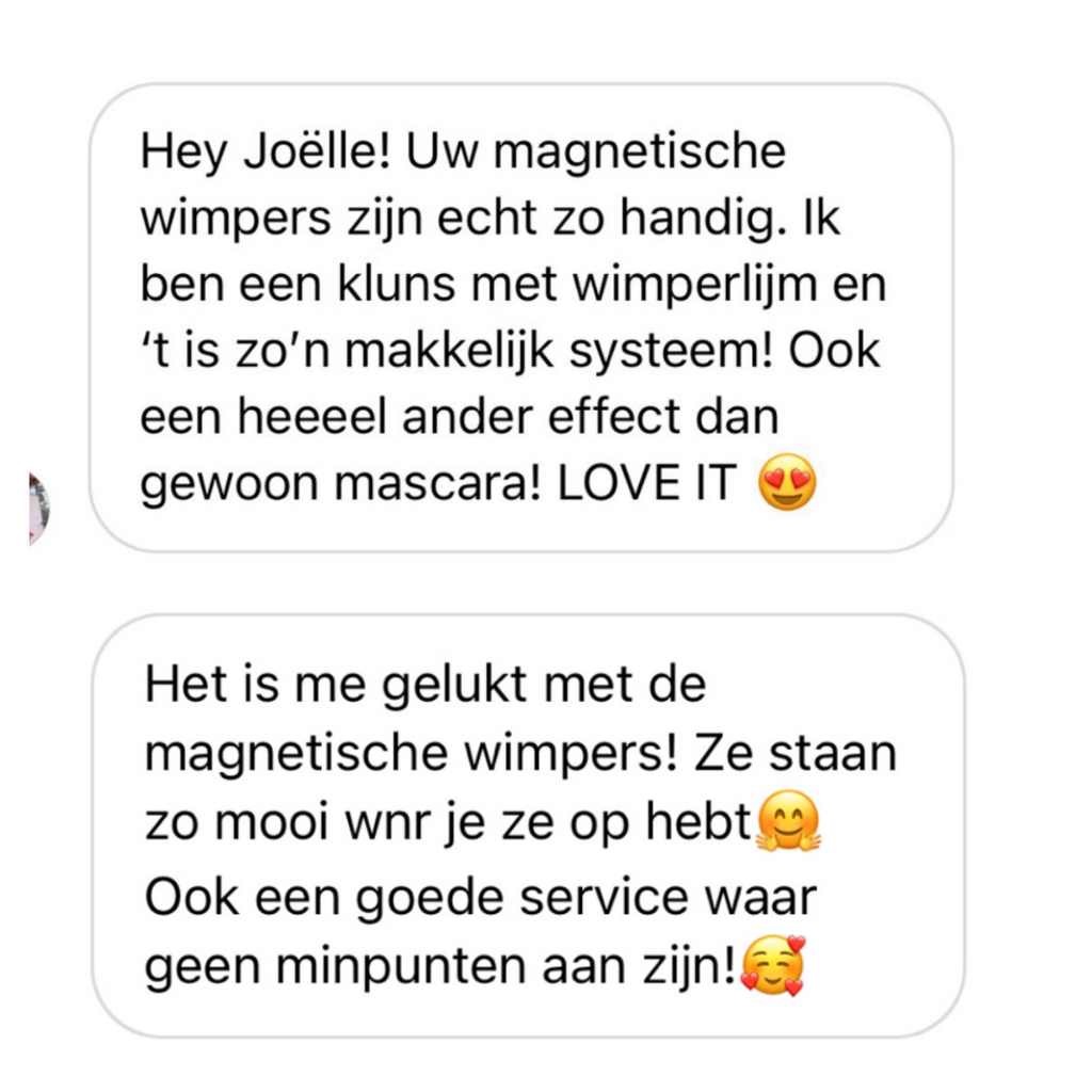 Screenshot van een gedetailleerde klantenreview over het gebruiksvriendelijk systeem van Lashandlux magnetische wimpers.